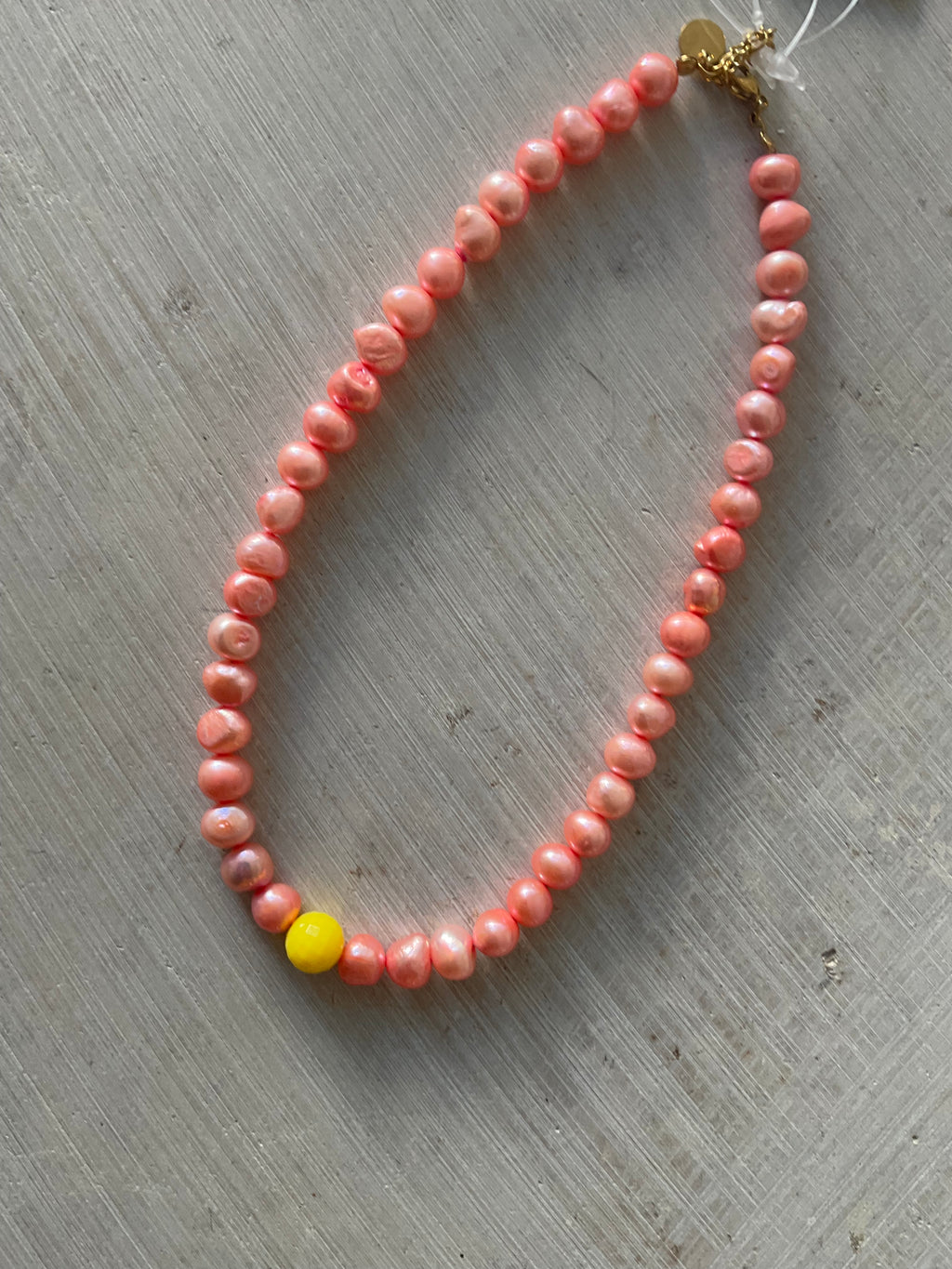 Dyed Freshwater Pearl Necklace with Yellow Bead