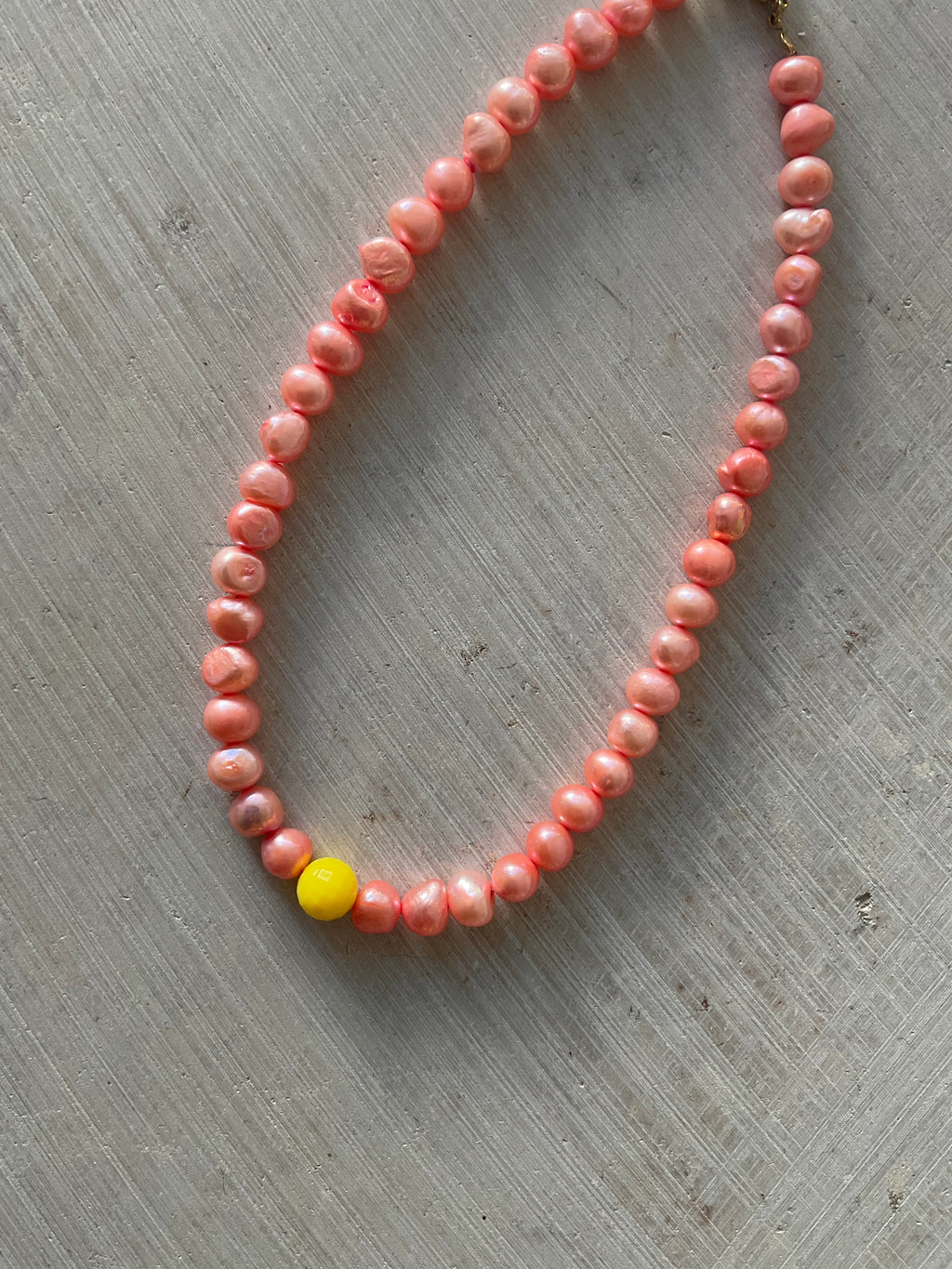 Dyed Freshwater Pearl Necklace with Yellow Bead