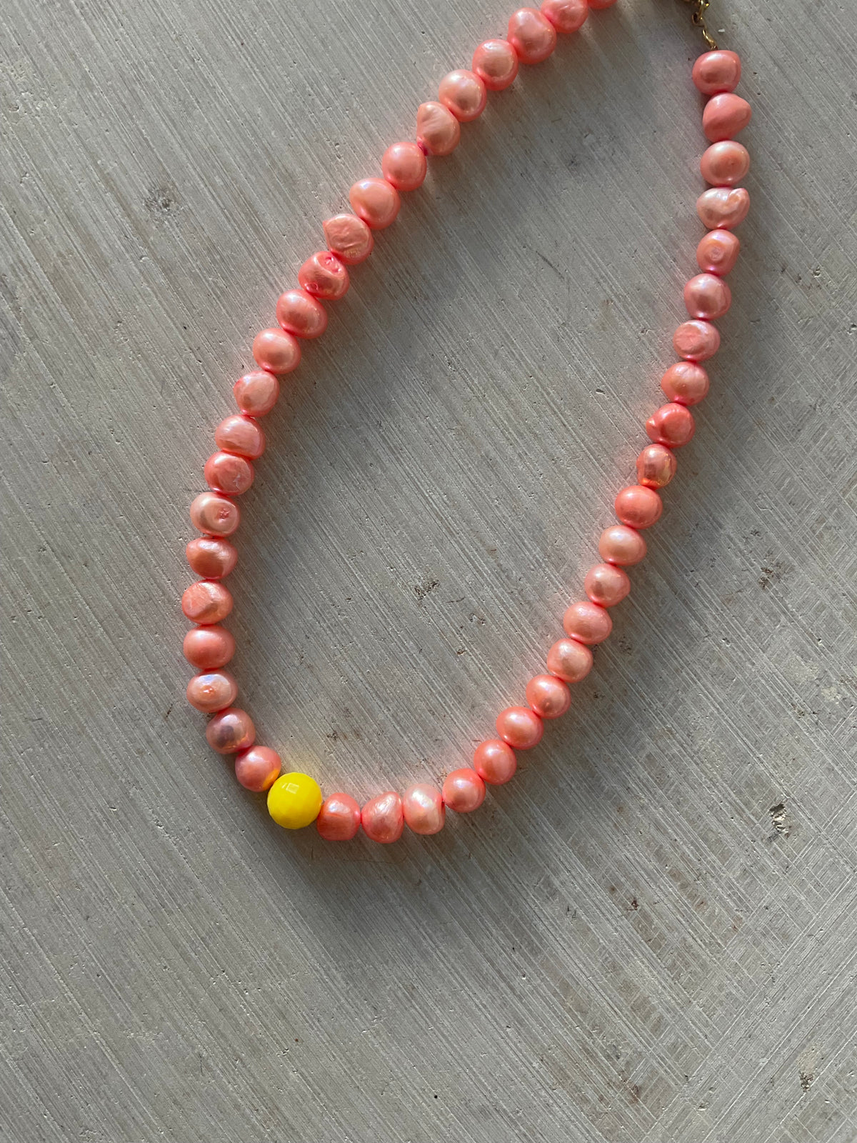 Dyed Freshwater Pearl Necklace with Yellow Bead