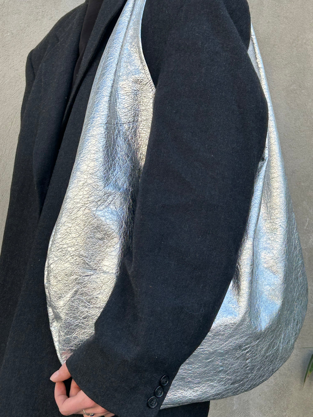 Silver Leather Hobo