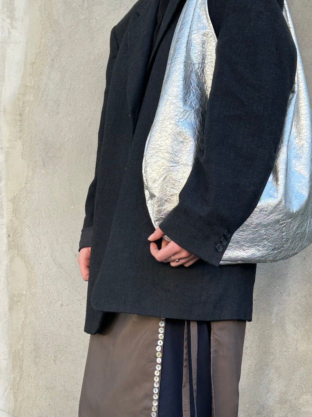Silver Leather Hobo