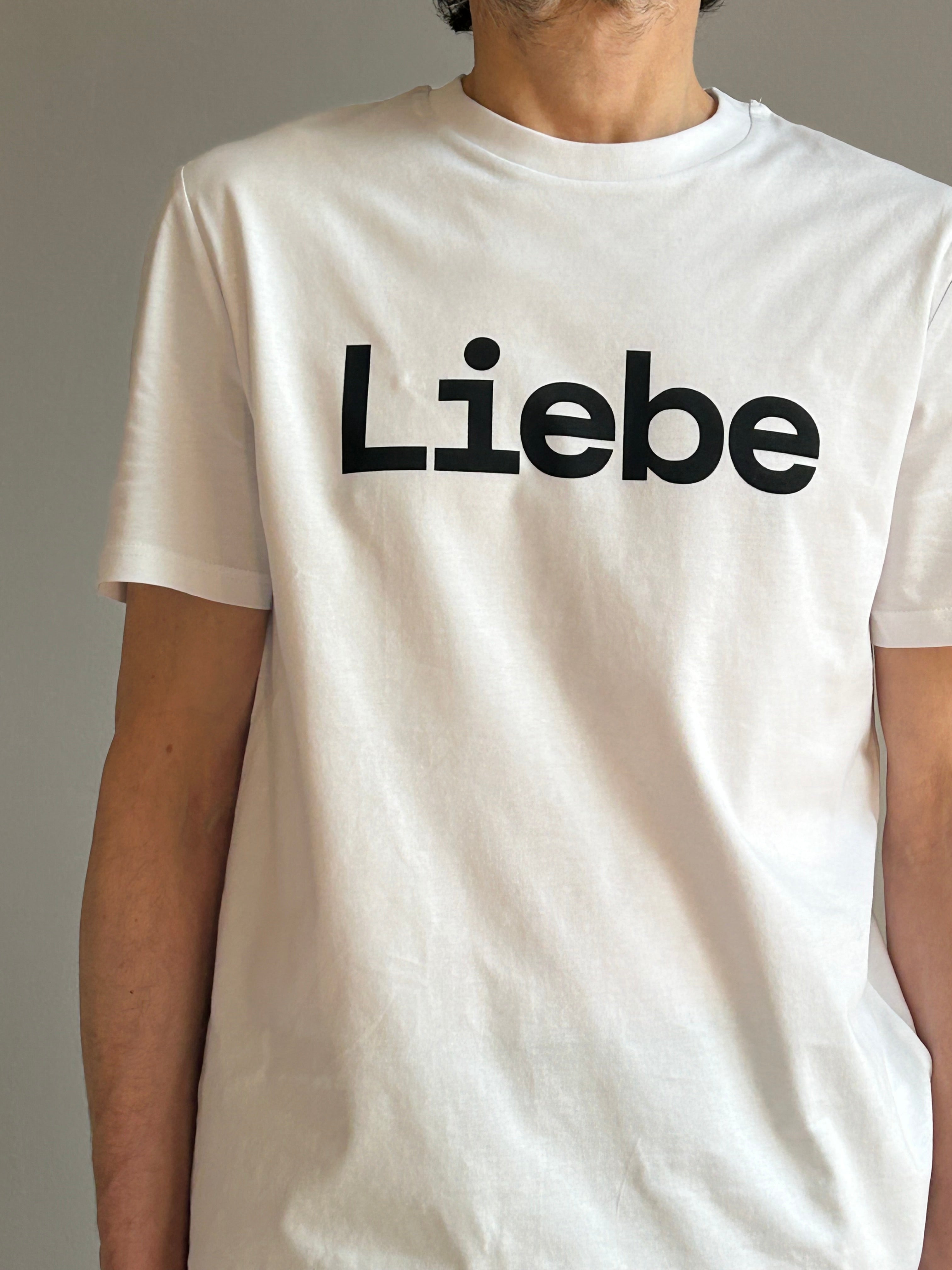 AEM  tshirt LIEBE white with black letters