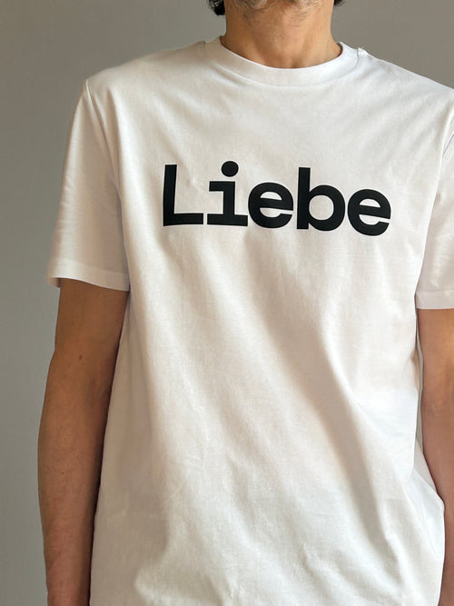AEM  tshirt LIEBE white with black letters