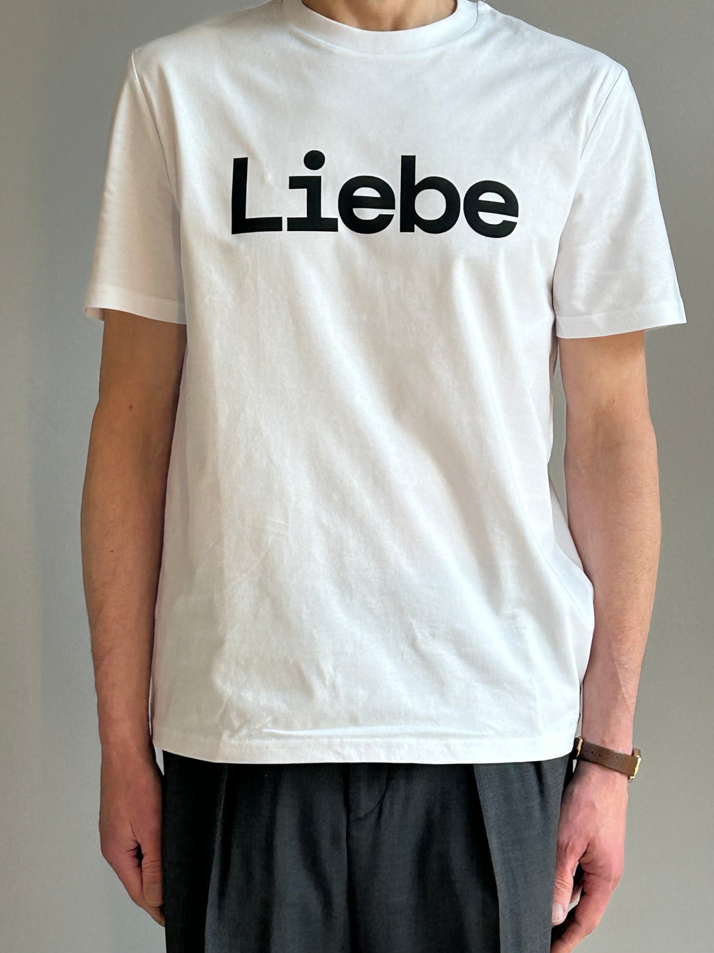 AEM  tshirt LIEBE white with black letters