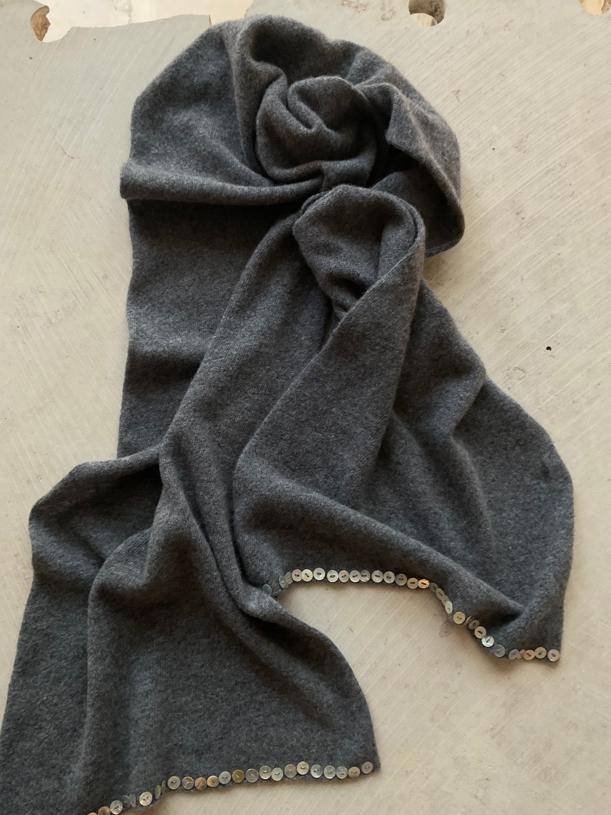 Merino Scarf with Mother-of-Pearl Buttons – Pre-Order GREY