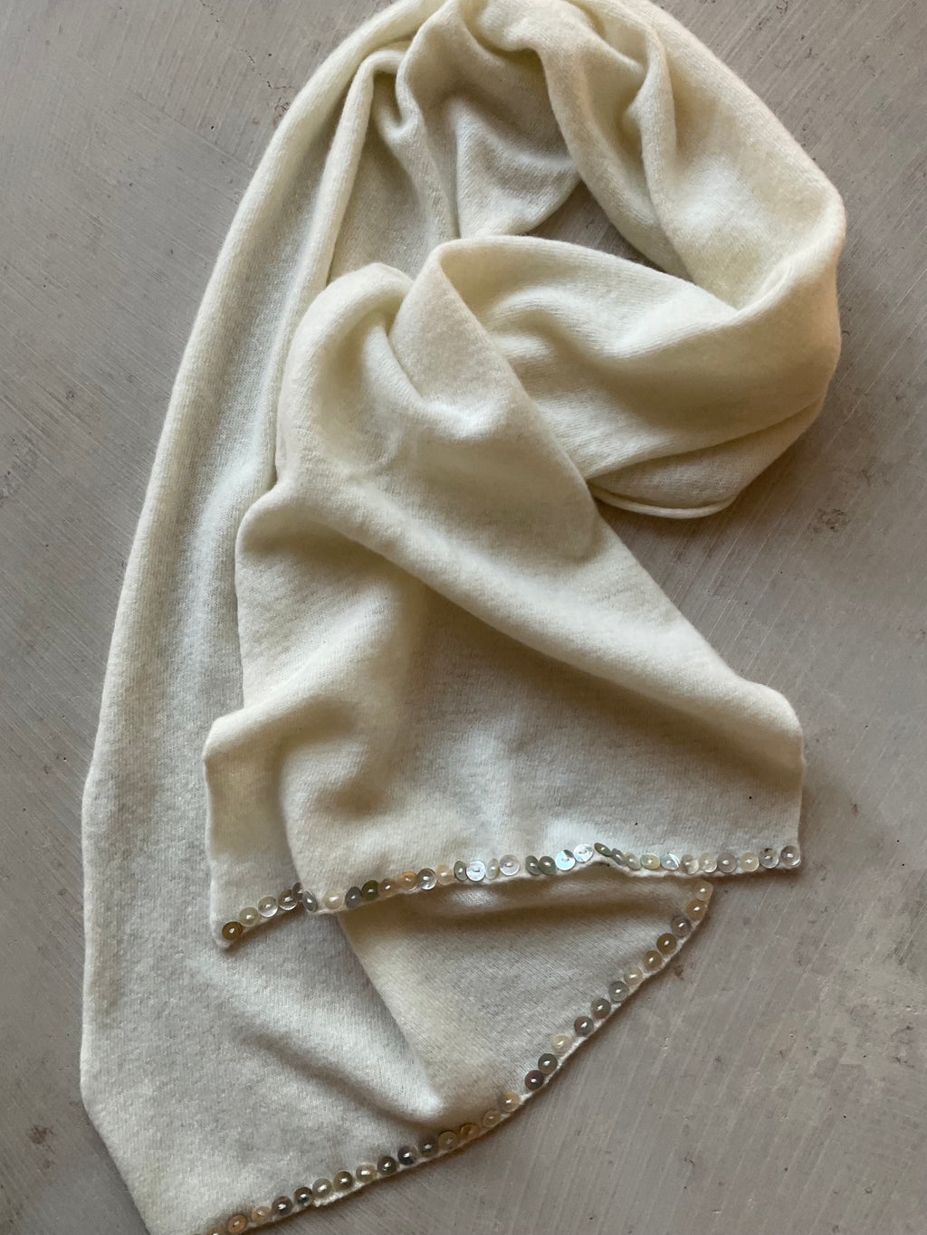 Merino Scarf with Mother-of-Pearl Buttons – Pre-Order WHITE