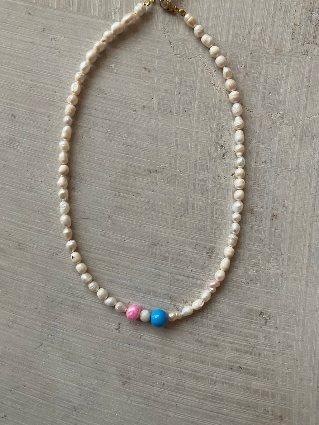 Freshwater Pearl & blue glass bead Necklace – One of a Kind no 07