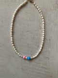 Freshwater Pearl & blue glass bead Necklace – One of a Kind no 07