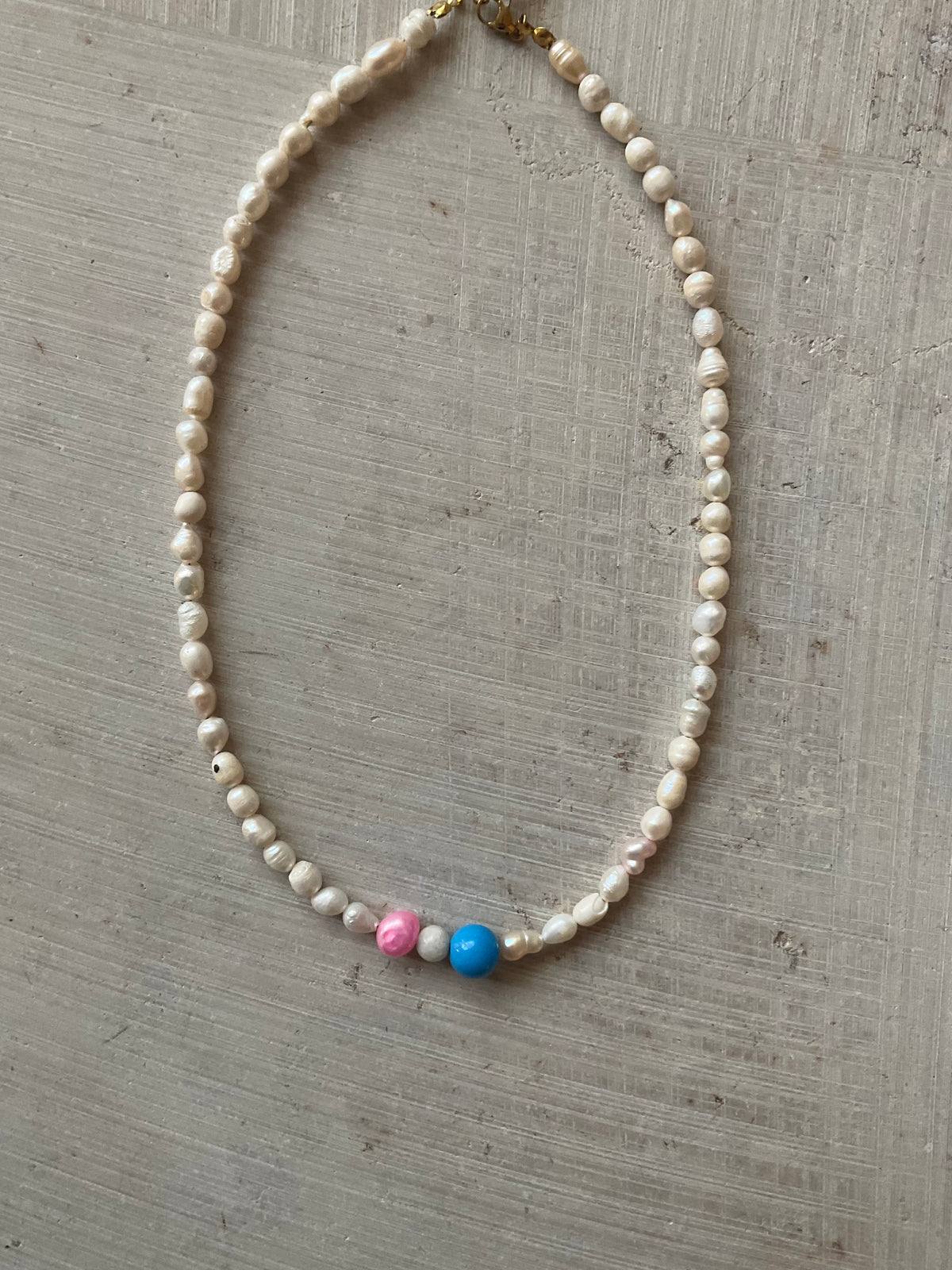 Freshwater Pearl & blue glass bead Necklace – One of a Kind no 07