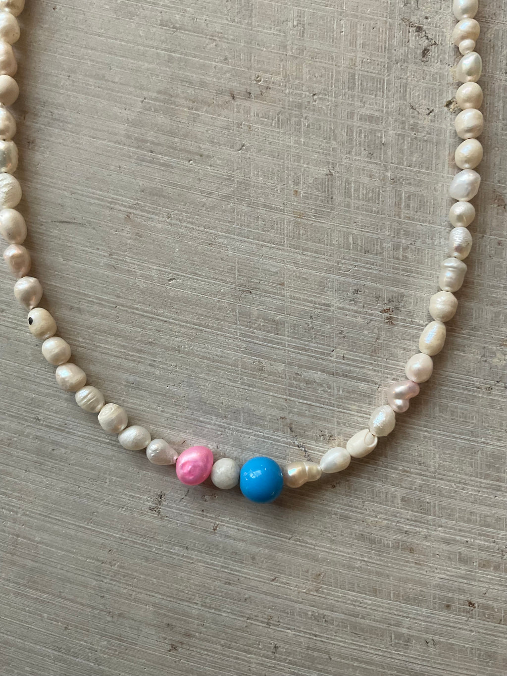 Freshwater Pearl & blue glass bead Necklace – One of a Kind no 07