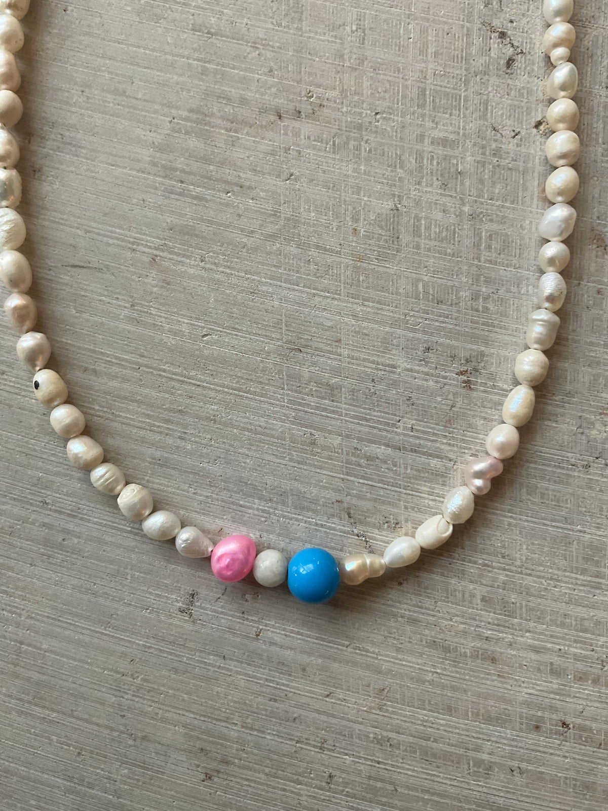 Freshwater Pearl & blue glass bead Necklace – One of a Kind no 07
