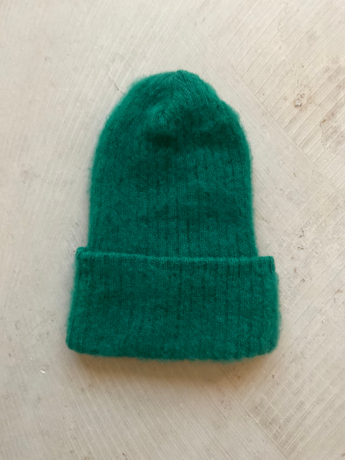 Kid Mohair Blend Beanie – Double Layer emerald green