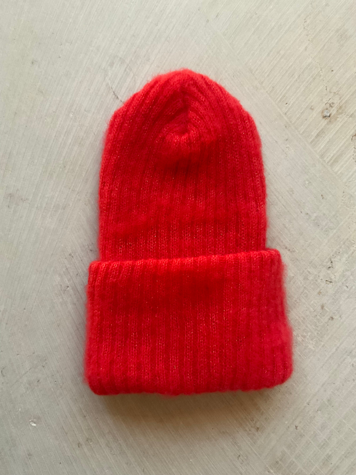 Kid Mohair Blend Beanie – Double Layer Red Shimmer