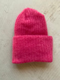 Kid Mohair Blend Beanie – Double Layer Raspberry Pink