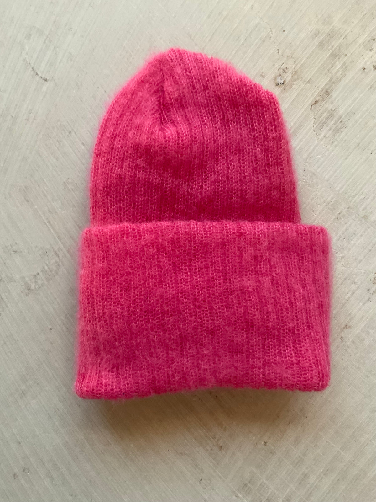 Kid Mohair Blend Beanie – Double Layer Raspberry Pink