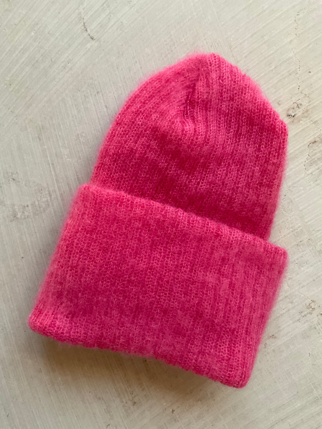 Kid Mohair Blend Beanie – Double Layer Raspberry Pink