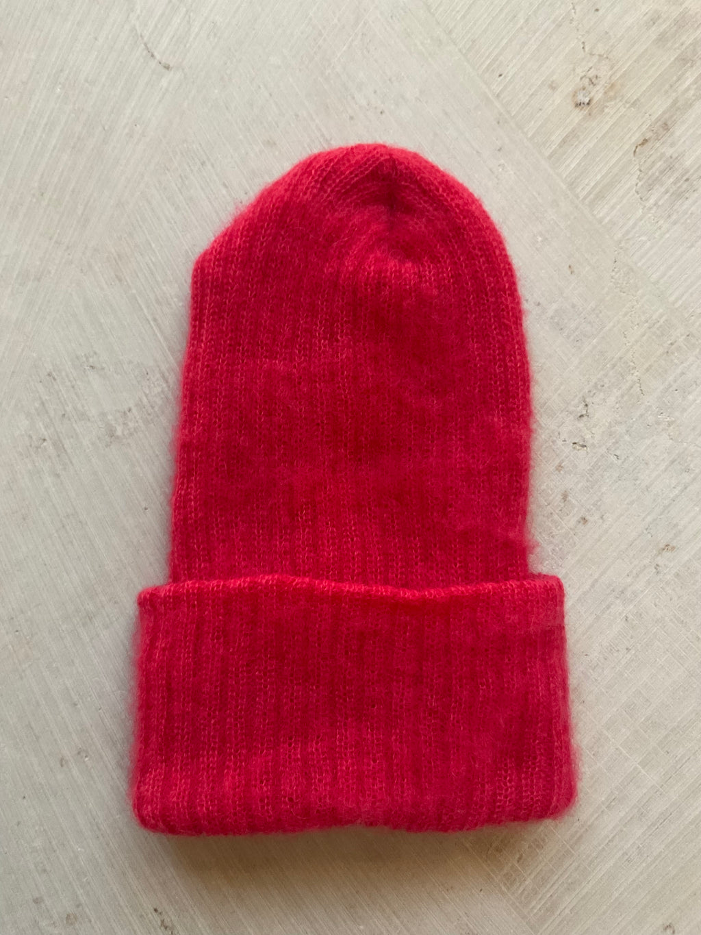 Kid Mohair Blend Beanie – Double Layer Cherry