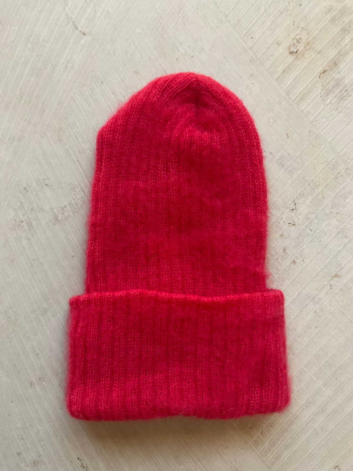 Kid Mohair Blend Beanie – Double Layer Cherry