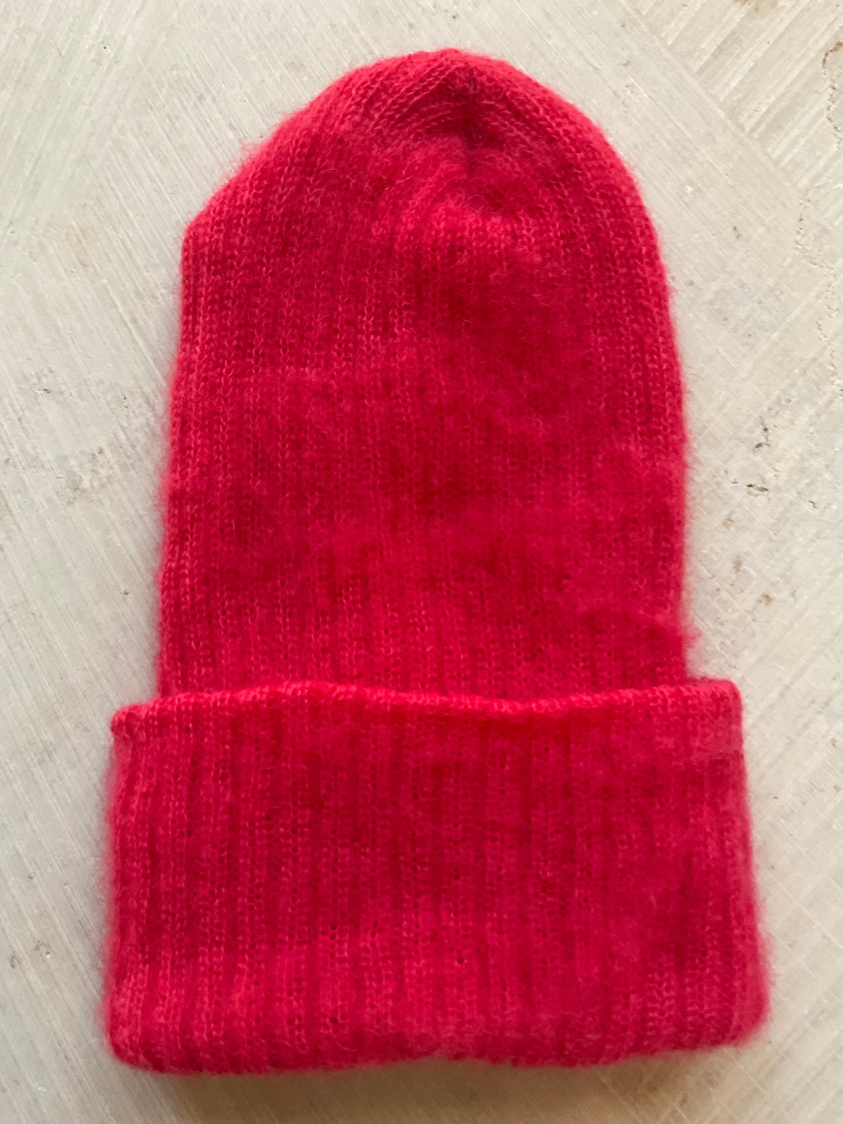 Kid Mohair Blend Beanie – Double Layer Cherry