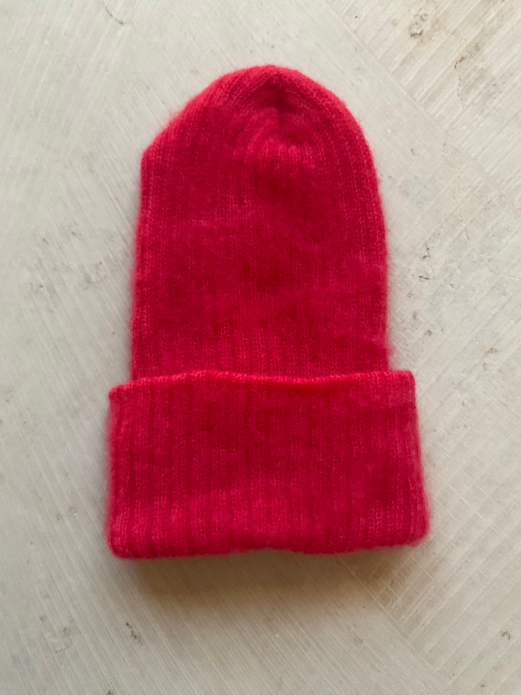 Kid Mohair Blend Beanie – Double Layer Cherry