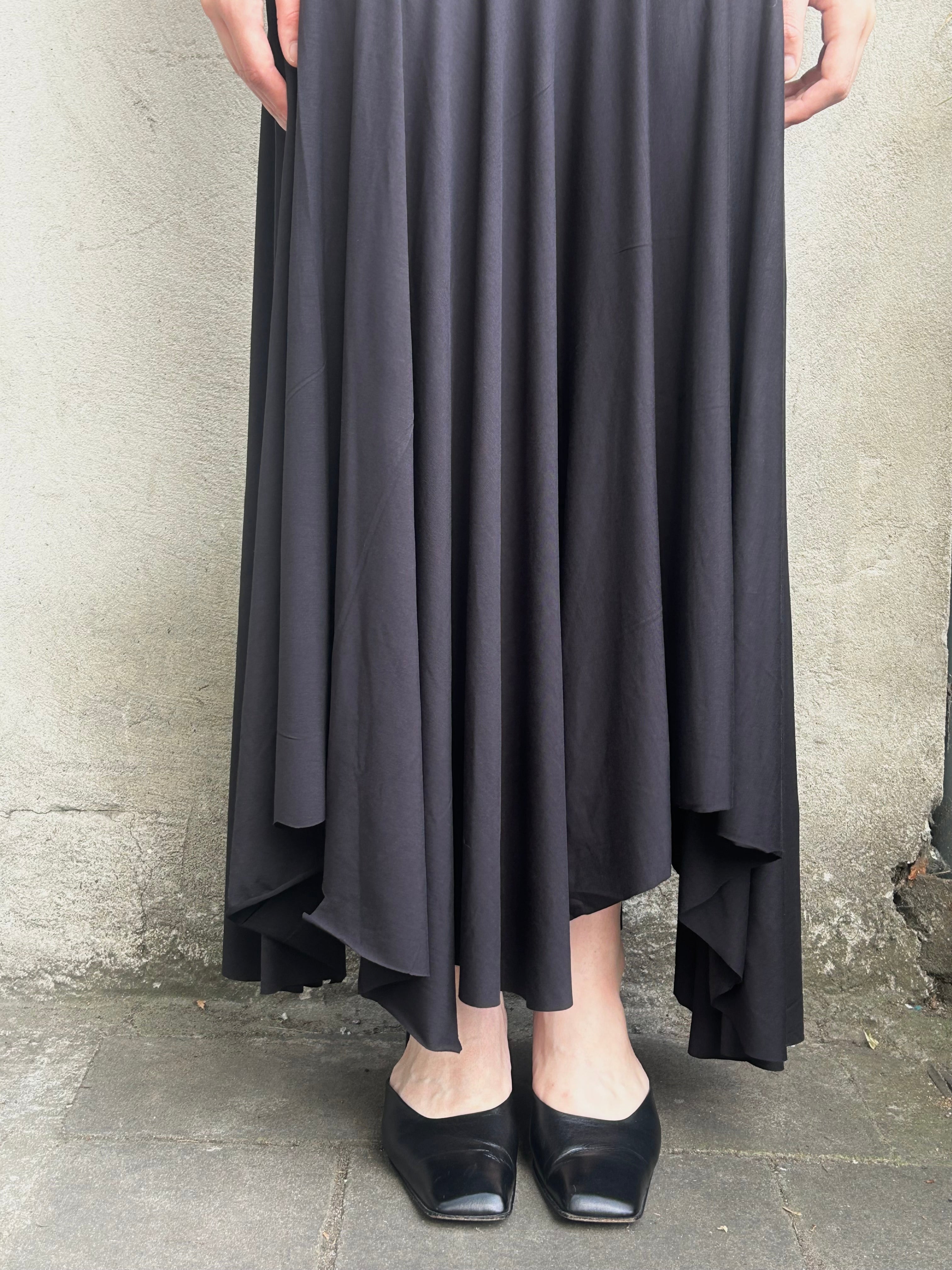 Cora Asymmetrical Viscose Midi Skirt – black