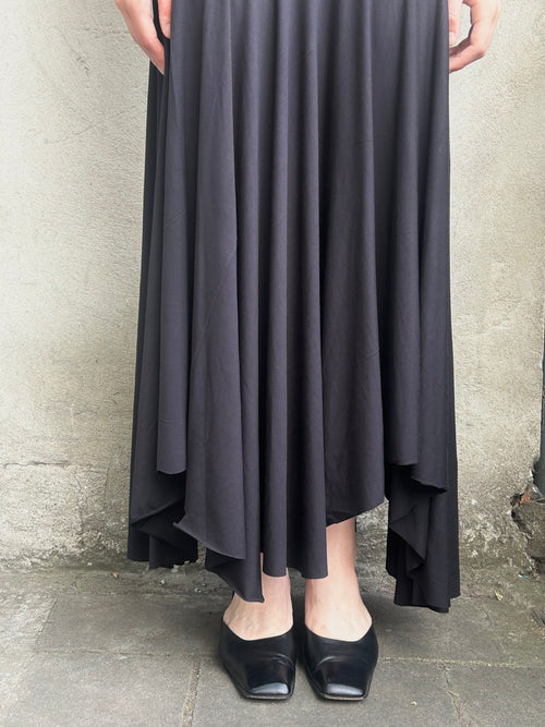 Cora Asymmetrical Viscose Midi Skirt – black