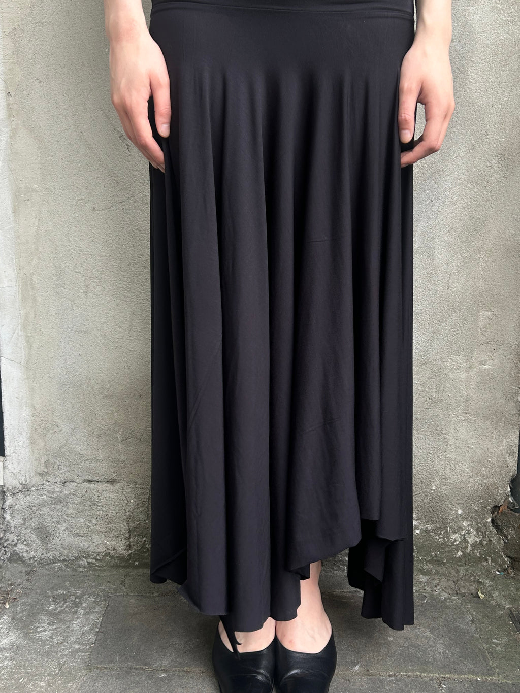 Cora Asymmetrical Viscose Midi Skirt – black