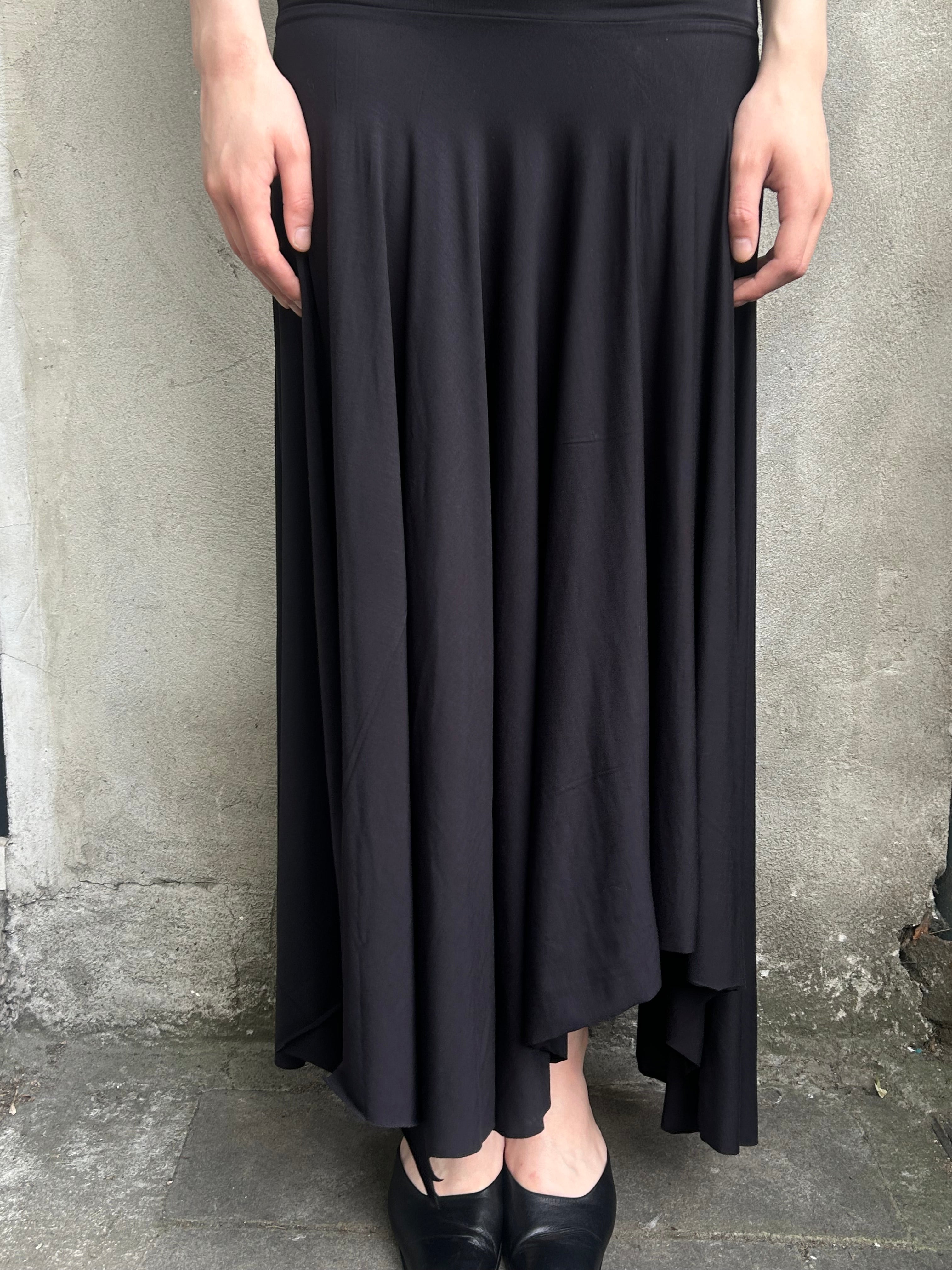 Cora Asymmetrical Viscose Midi Skirt – black