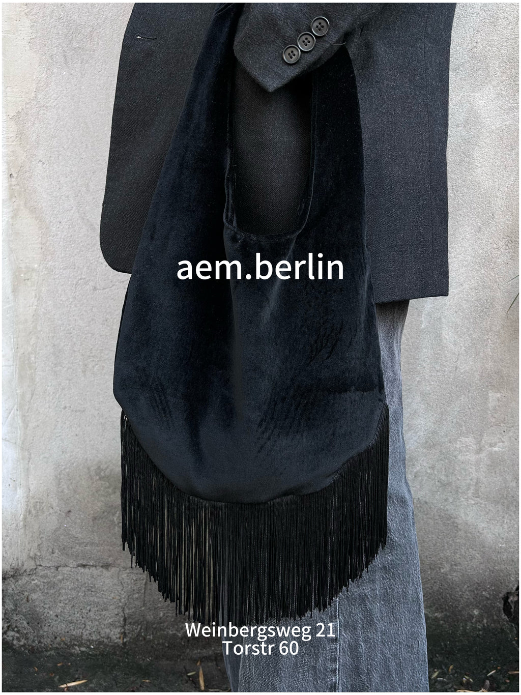 Moonlight Hobo Bag — black velvet fringe