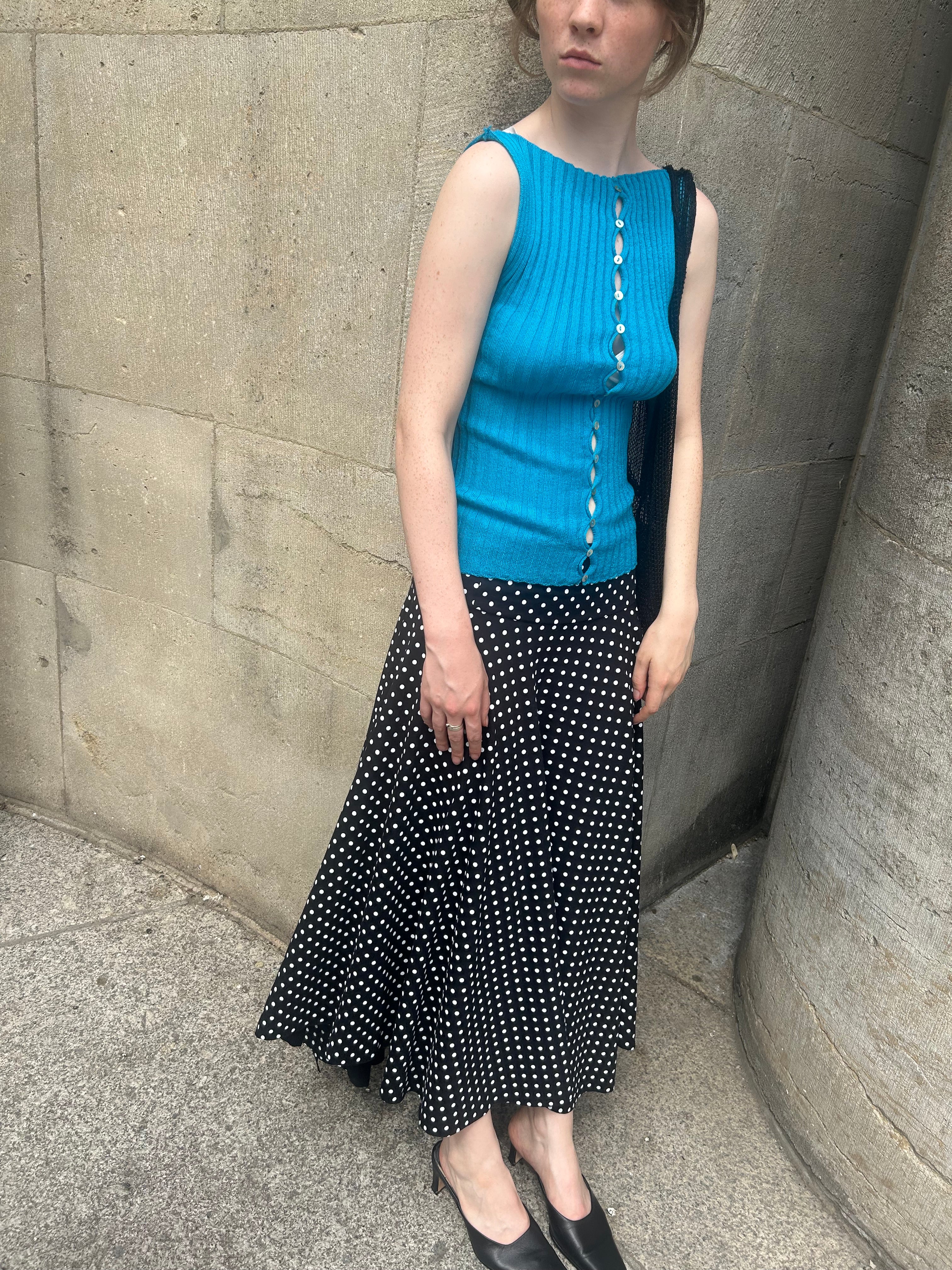 Merino Rib Top with Pearl Button boat neck turquoise