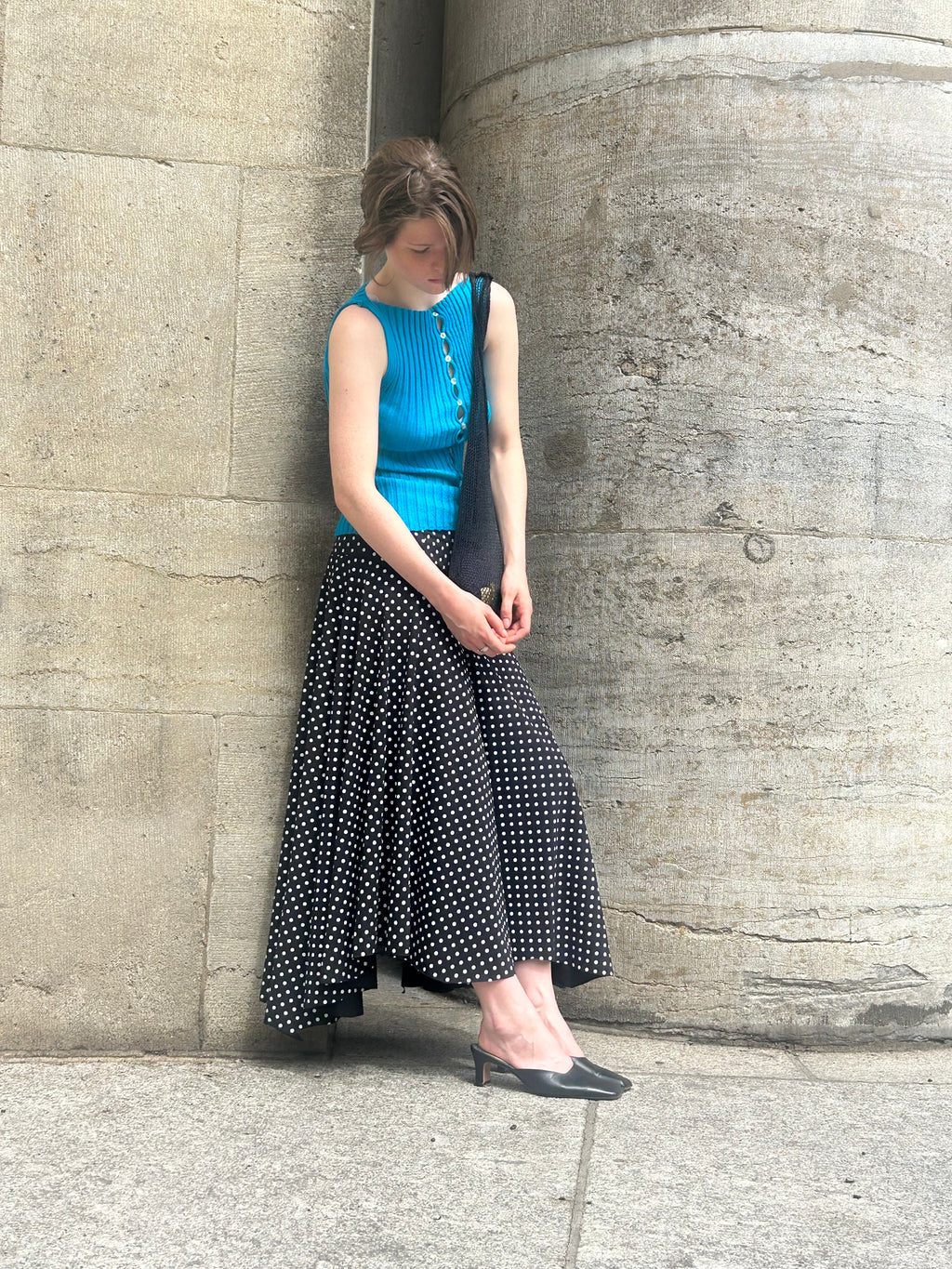 Merino Rib Top with Pearl Button boat neck turquoise