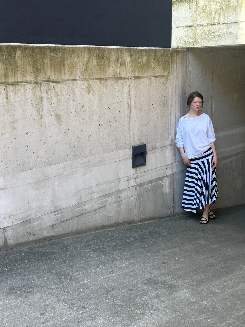 Cora Asymmetrical Viscose Midi Skirt – stripes