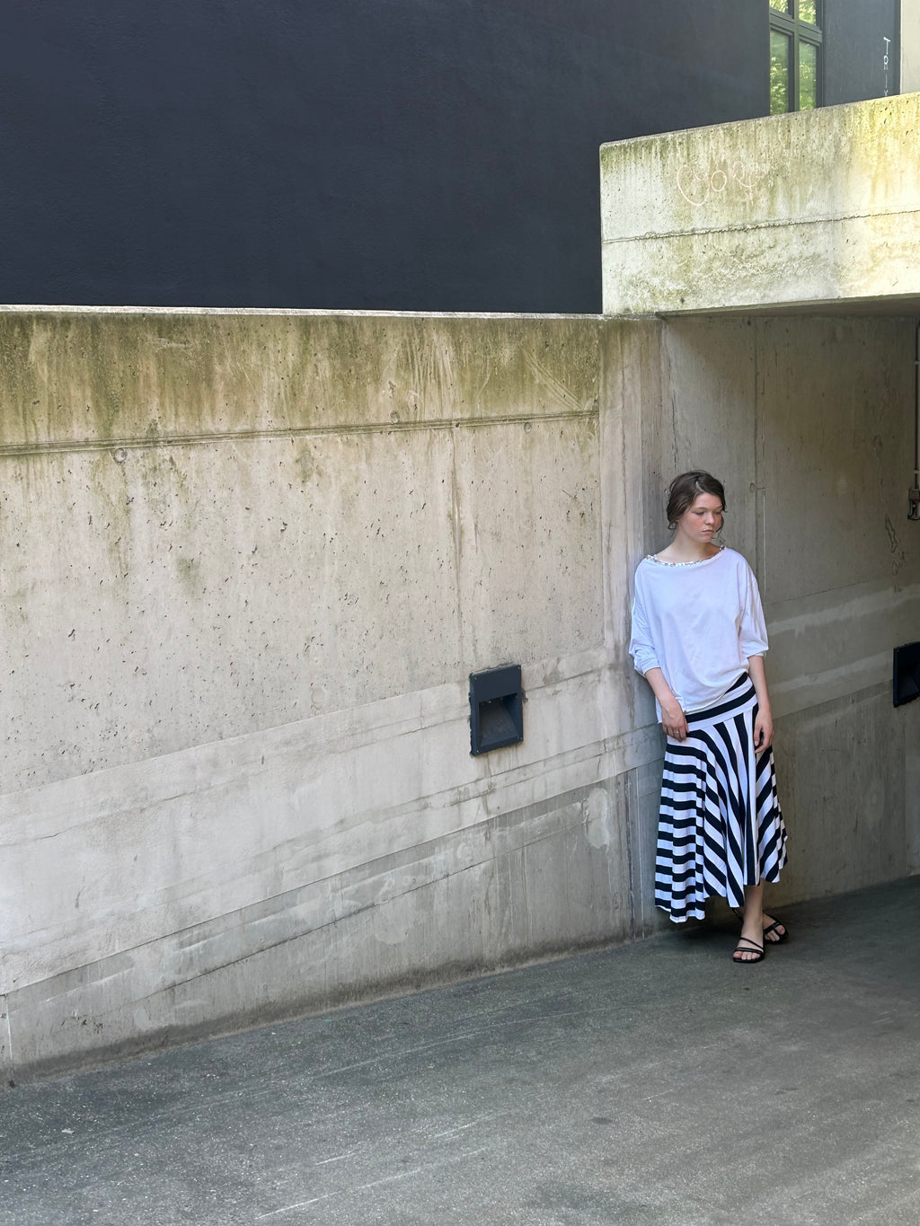 Cora Asymmetrical Viscose Midi Skirt – stripes
