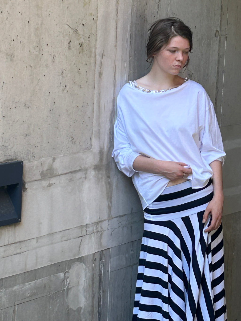 Women’s Off-Shoulder Tshirt – Loose Fit – Cotton Jersey Fiona white