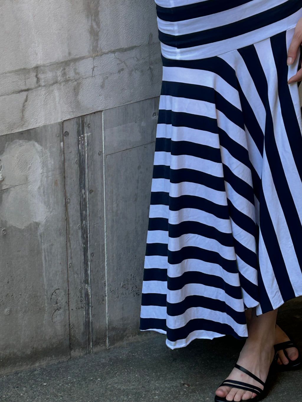 Cora Asymmetrical Viscose Midi Skirt – stripes