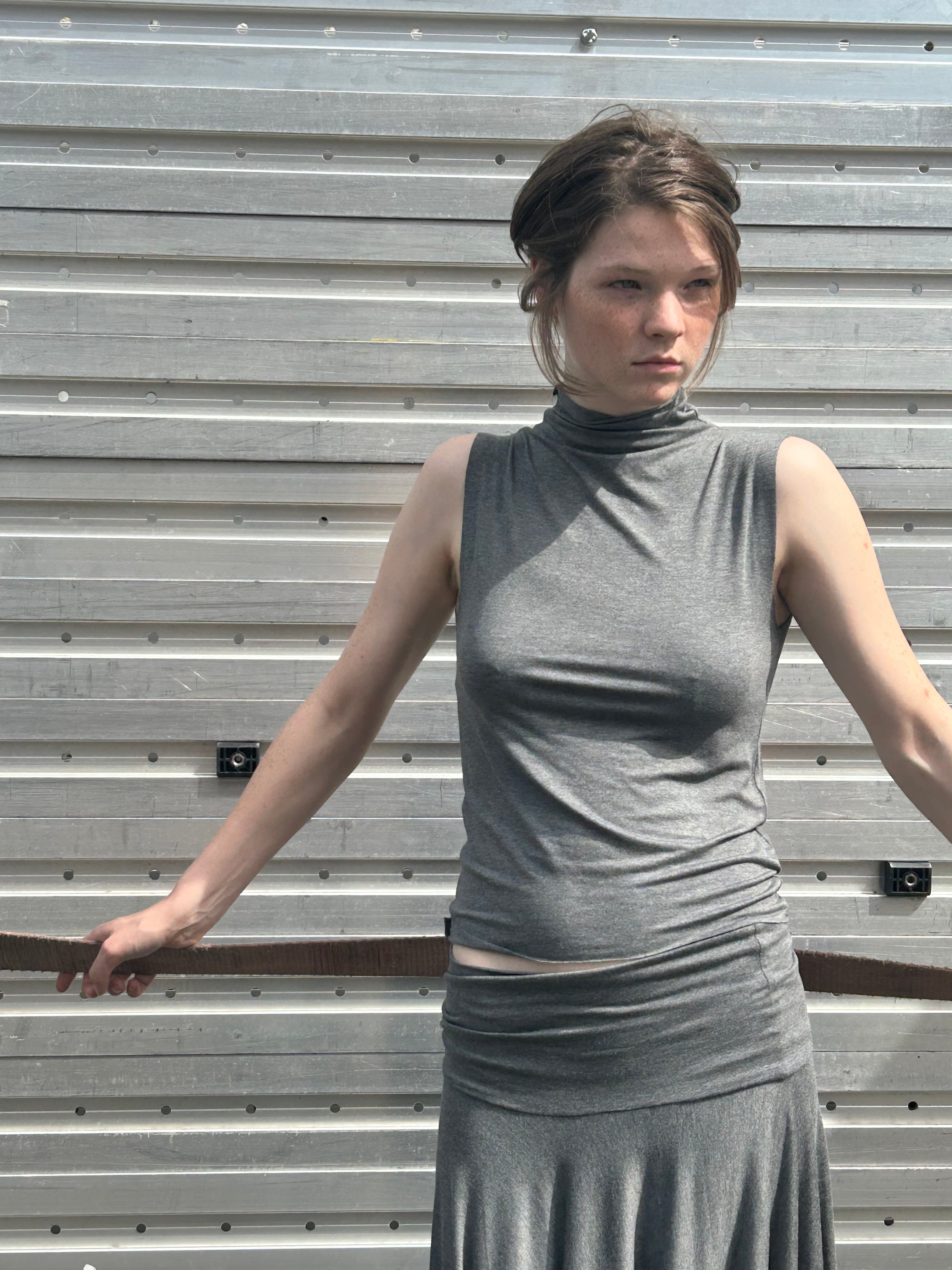 High Neck Tank Top —  viscose grey
