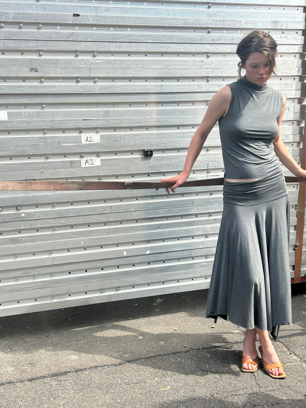 Cora Asymmetrical Viscose Midi Skirt – dark grey