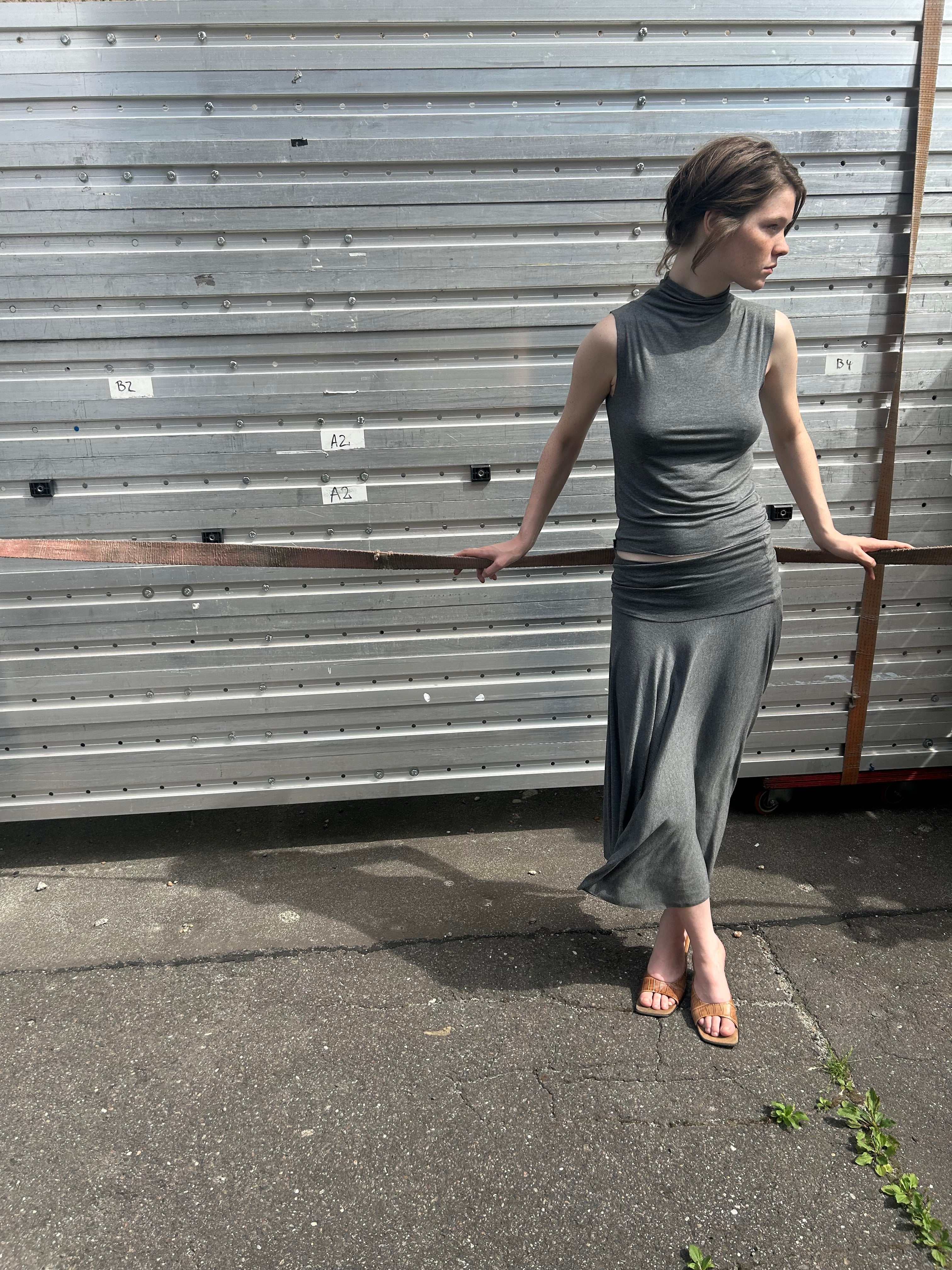 High Neck Tank Top —  viscose grey