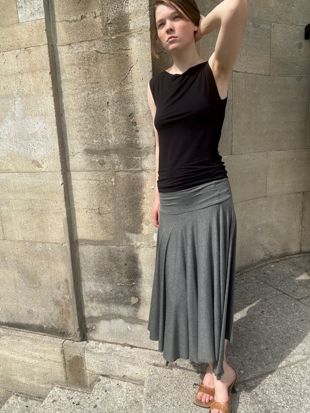 Cora Asymmetrical Viscose Midi Skirt – dark grey