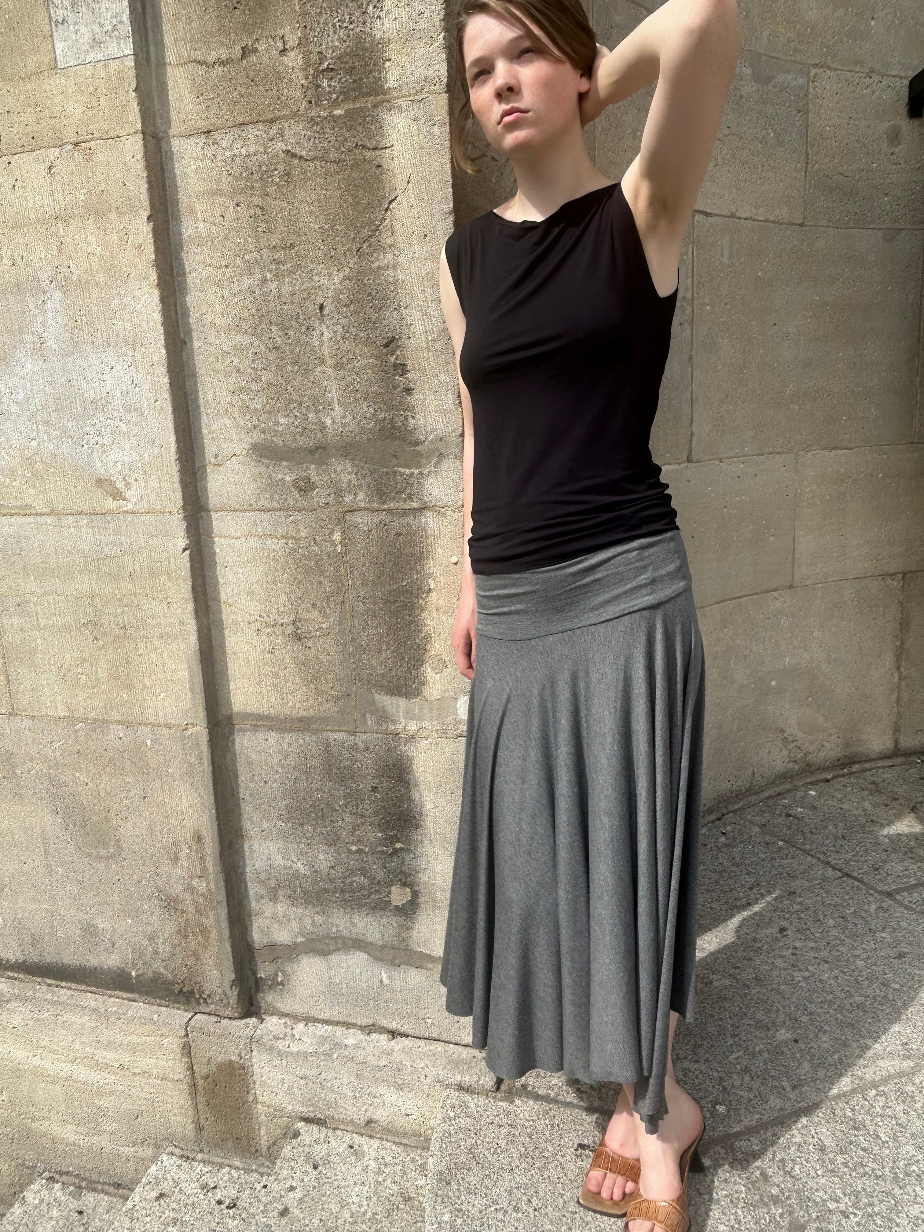 Cora Asymmetrical Viscose Midi Skirt – dark grey