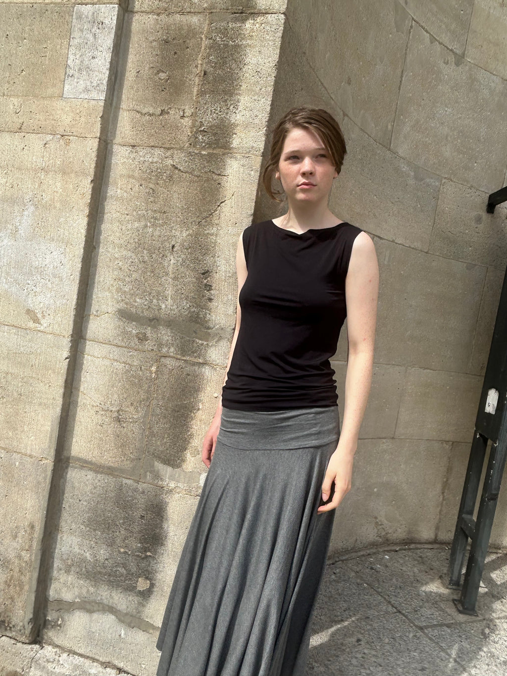 Cora Asymmetrical Viscose Midi Skirt – dark grey