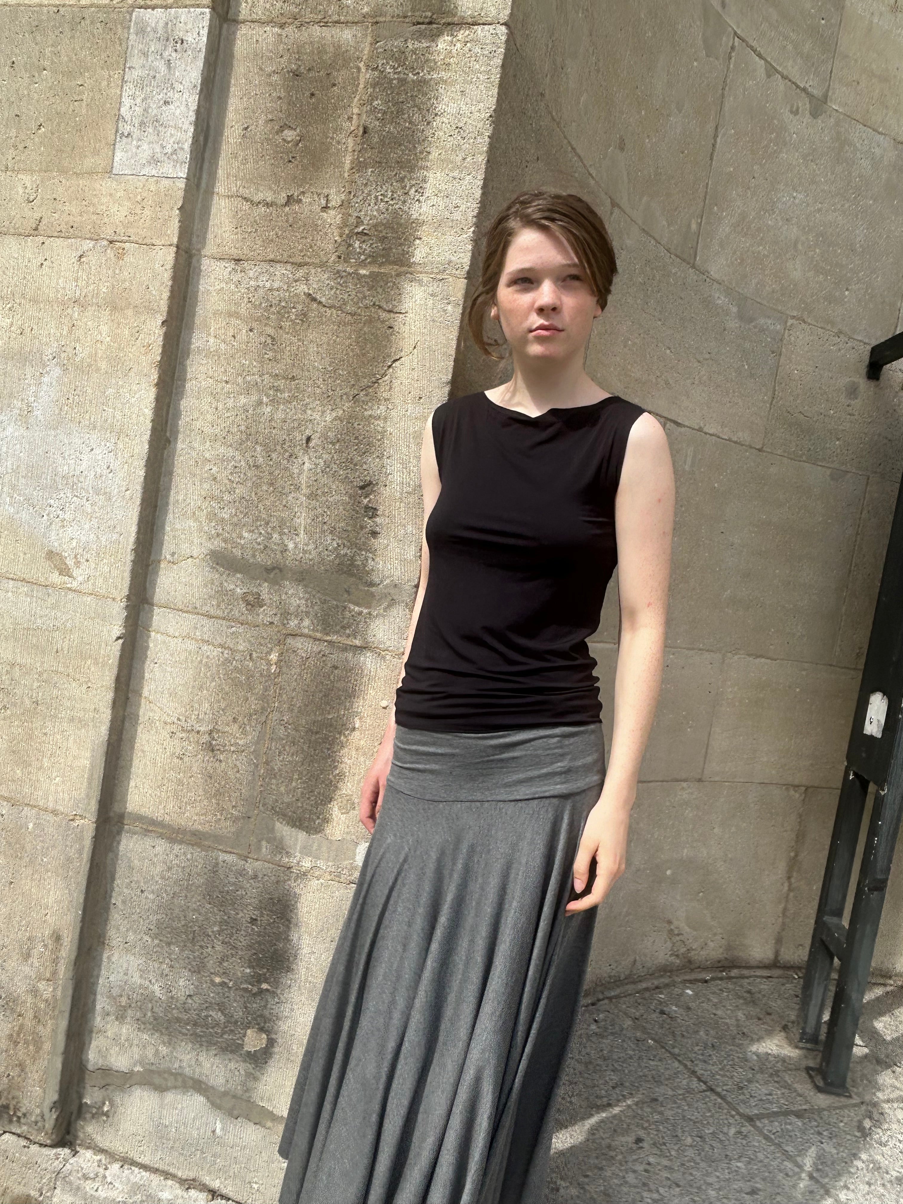 Cora Asymmetrical Viscose Midi Skirt – dark grey