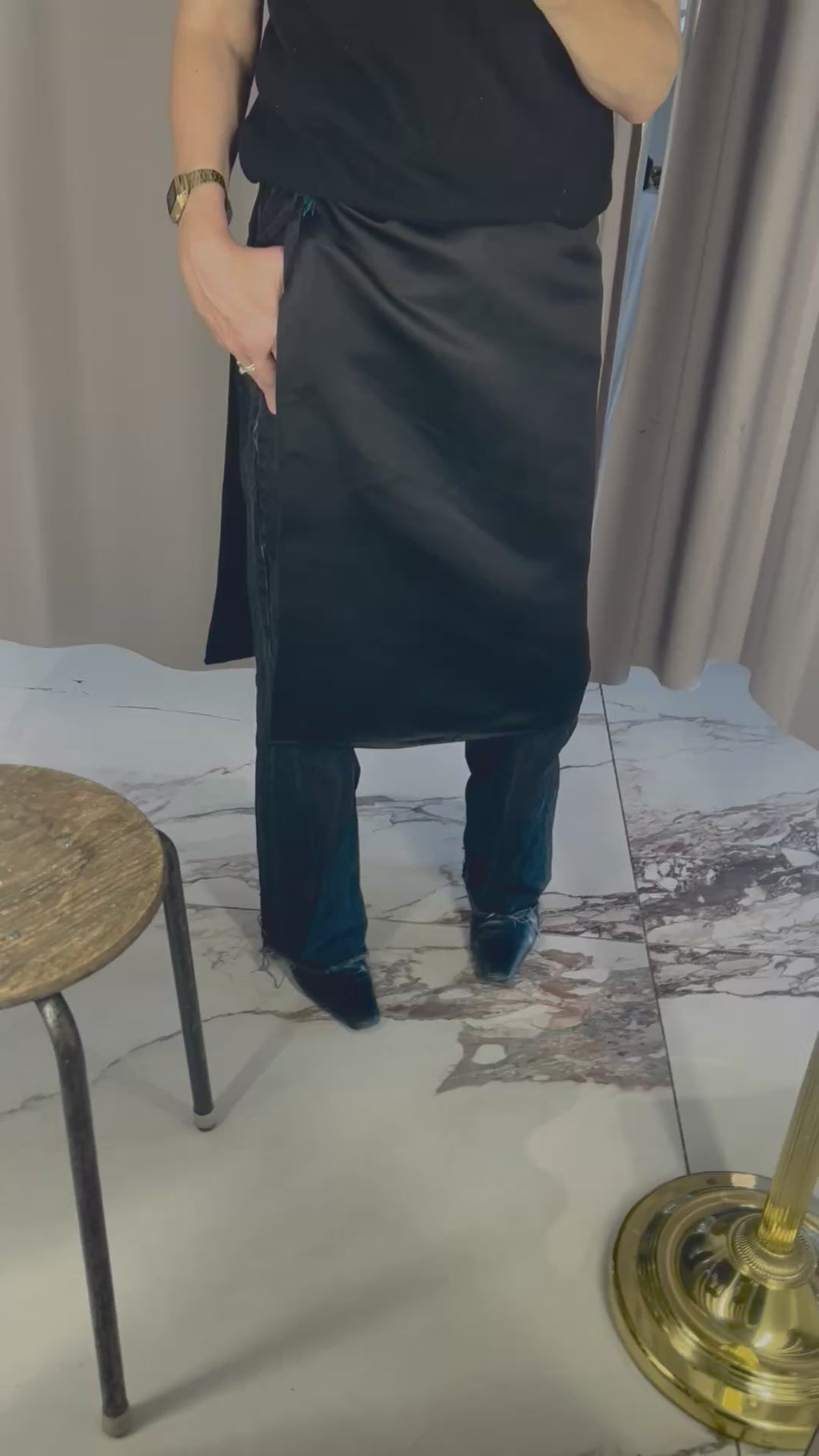 Black Satin Apron Skirt
