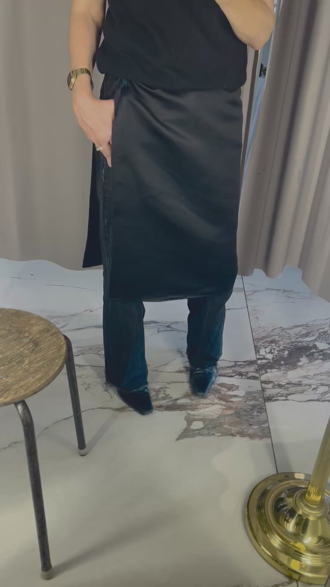 Black Satin Apron Skirt